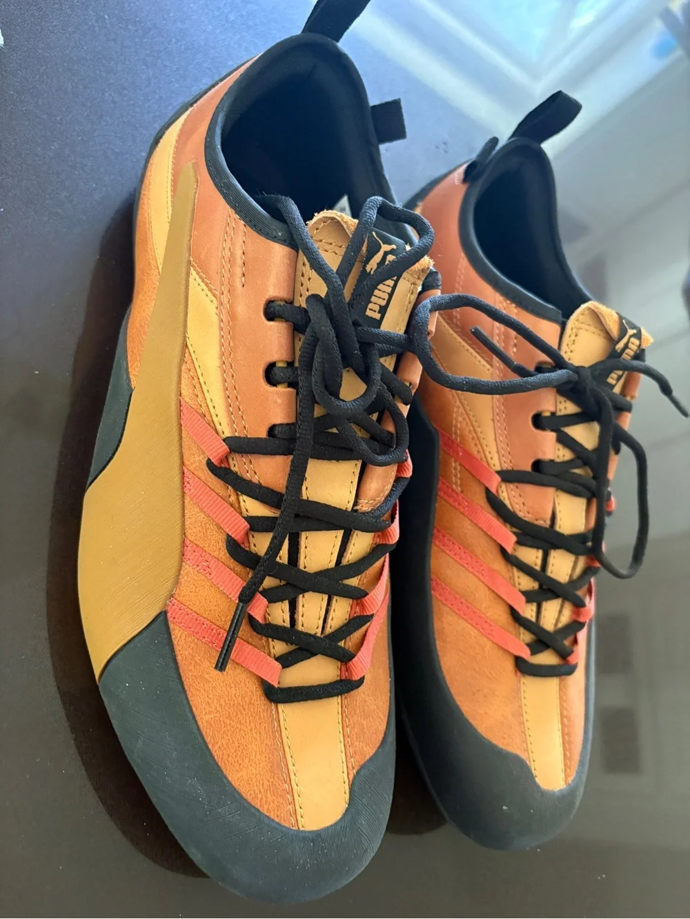 PUMA Men’s 11.5 Orange and Black Suede Lace-Up Sneakers